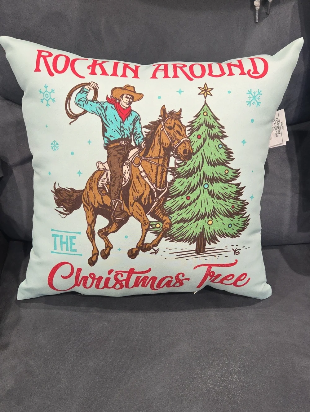 Mainstays Cowboy Christmas Pillow 16x16 Indoor Outdoor